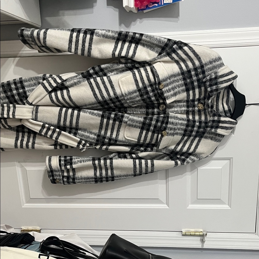 Express Black and White Plaid Trench Coat